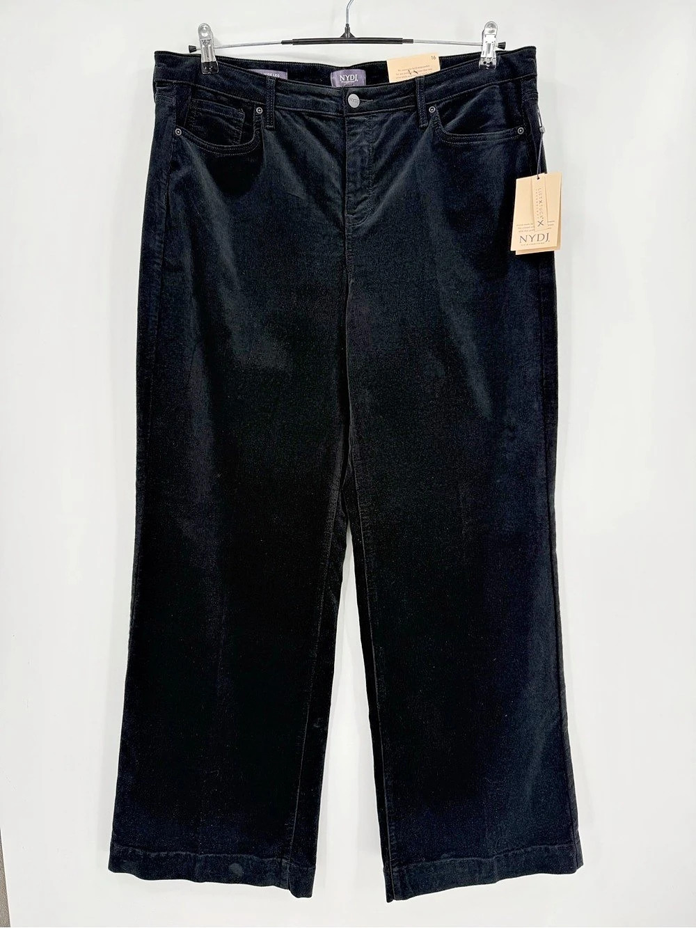 NYDJ Teresa Wide Leg 1 1/2" Hem Corduroy Pant in Black Size 16 33" Inseam